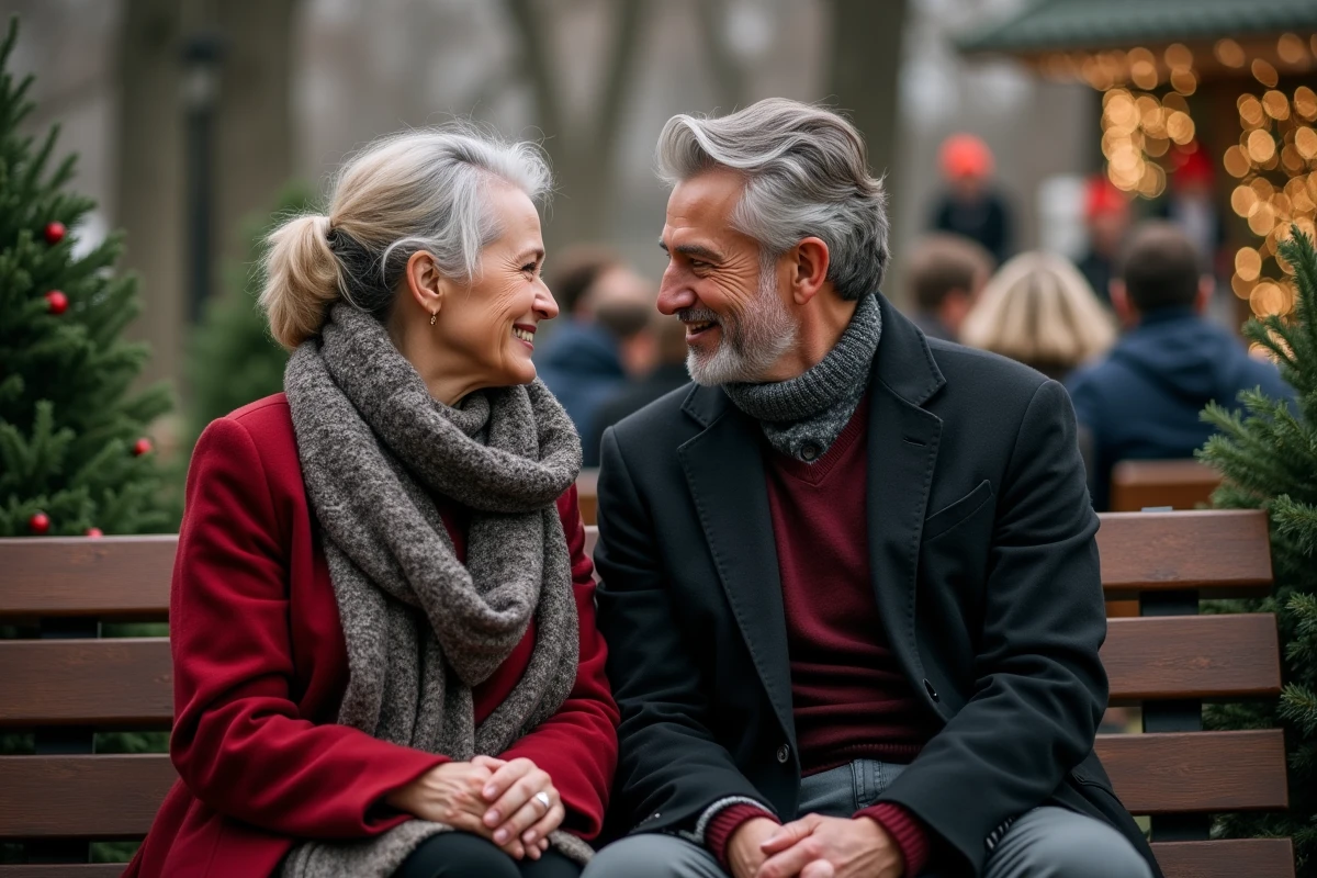 Couple regardant lors d&rsquo;un concert de No&euml;l en plein air