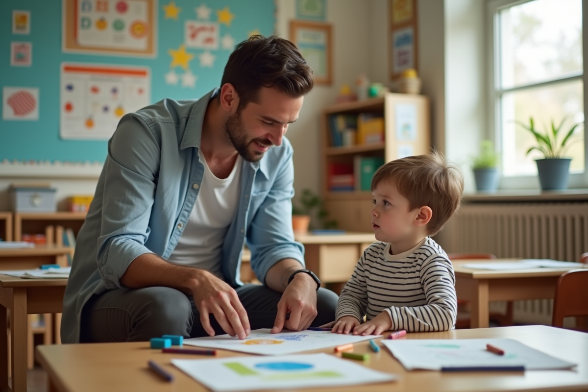 Enseignant aidant un enfant lors d