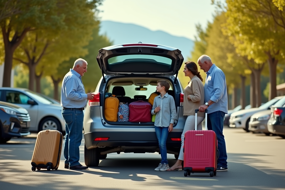 Famille en dispute devant la voiture en plein air