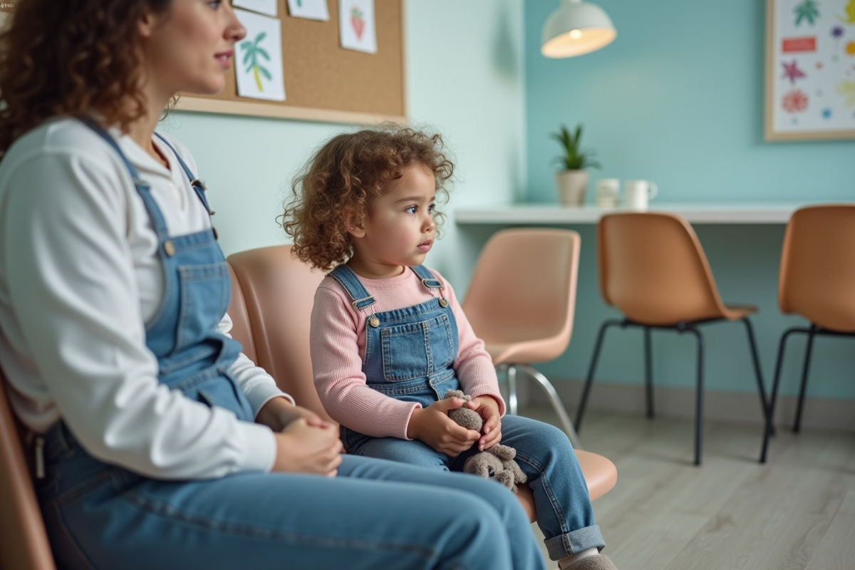 Jeune fille avec poupée dans la salle d