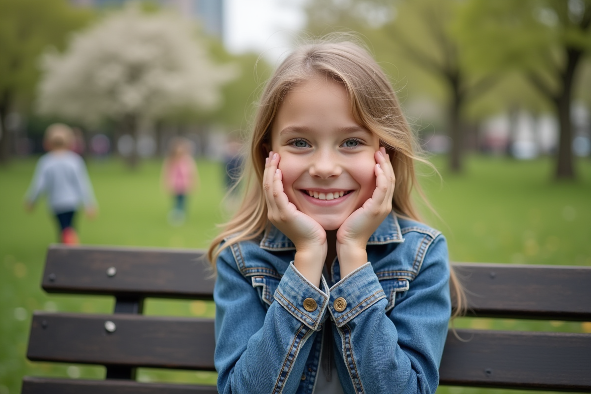 Fille souriante de 8 ans avec un gant humide dans un parc