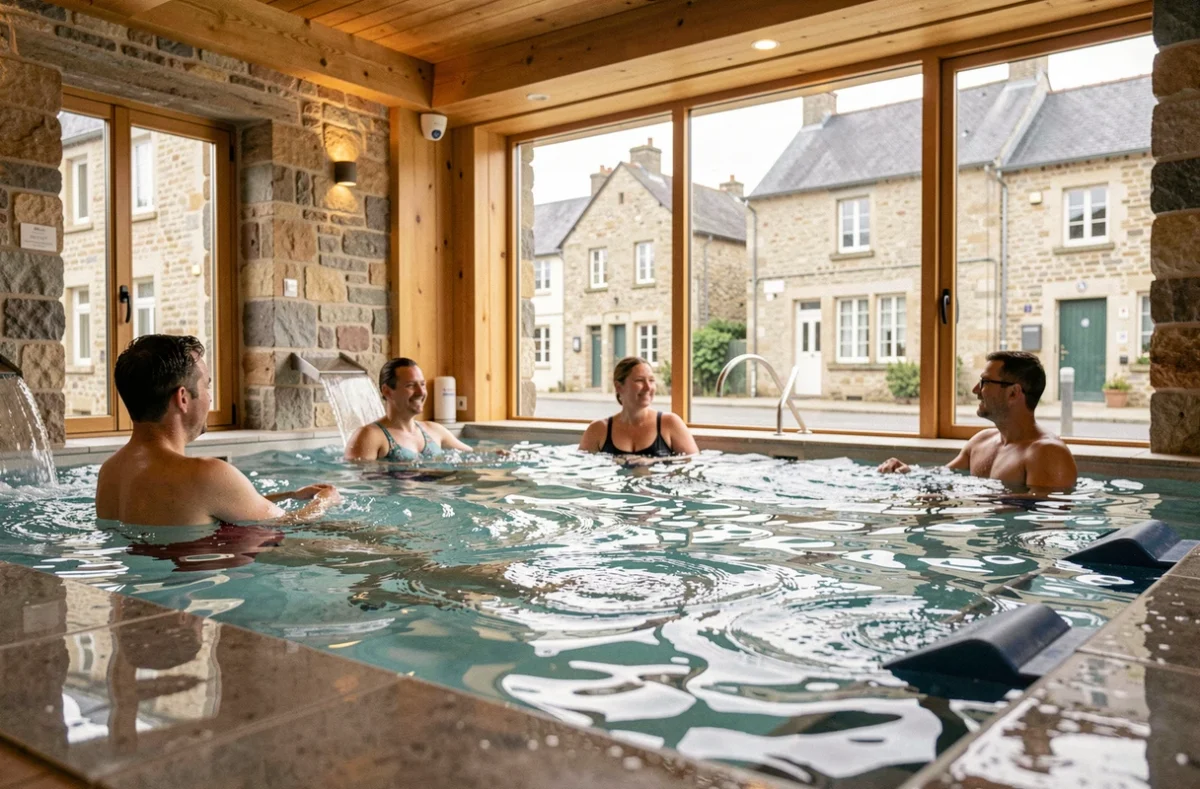 Espace bien-être et bassin de relaxation de Forméo en Normandie avec balnéothérapie et finitions naturelles