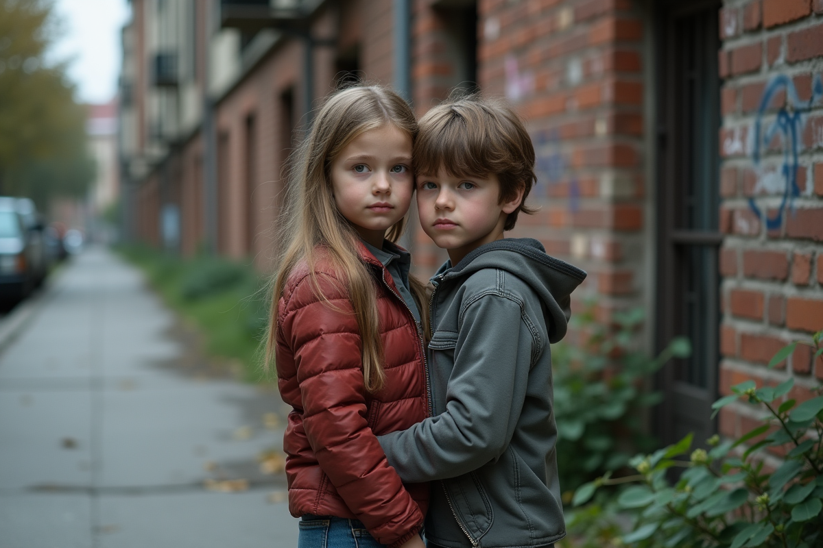 Frère et sœur adolescents dans la rue urbaine