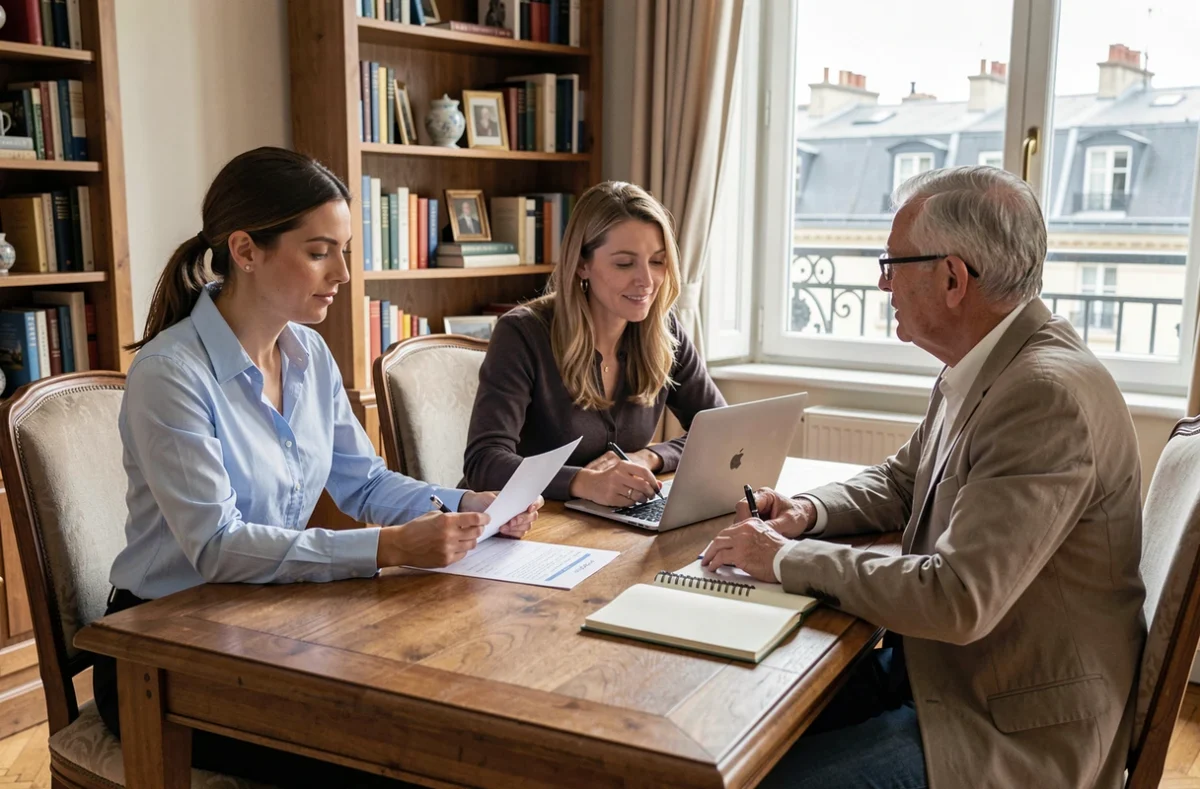 Baby-sitter professionnelle discutant des tarifs avec des parents autour d'une table, guide complet tarif baby-sitting 2 enfants 2026