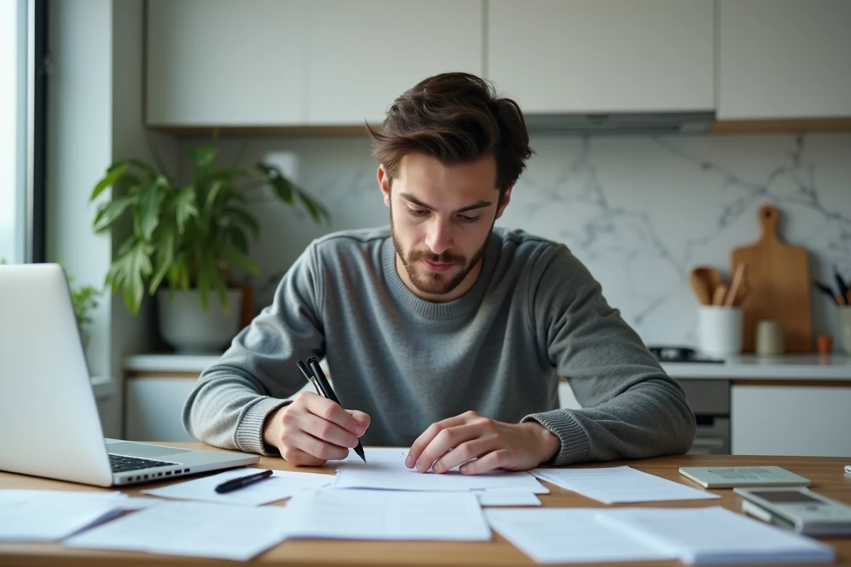 Homme préparant des questions personnalisées pour un enterrement de vie de garçon à son domicile