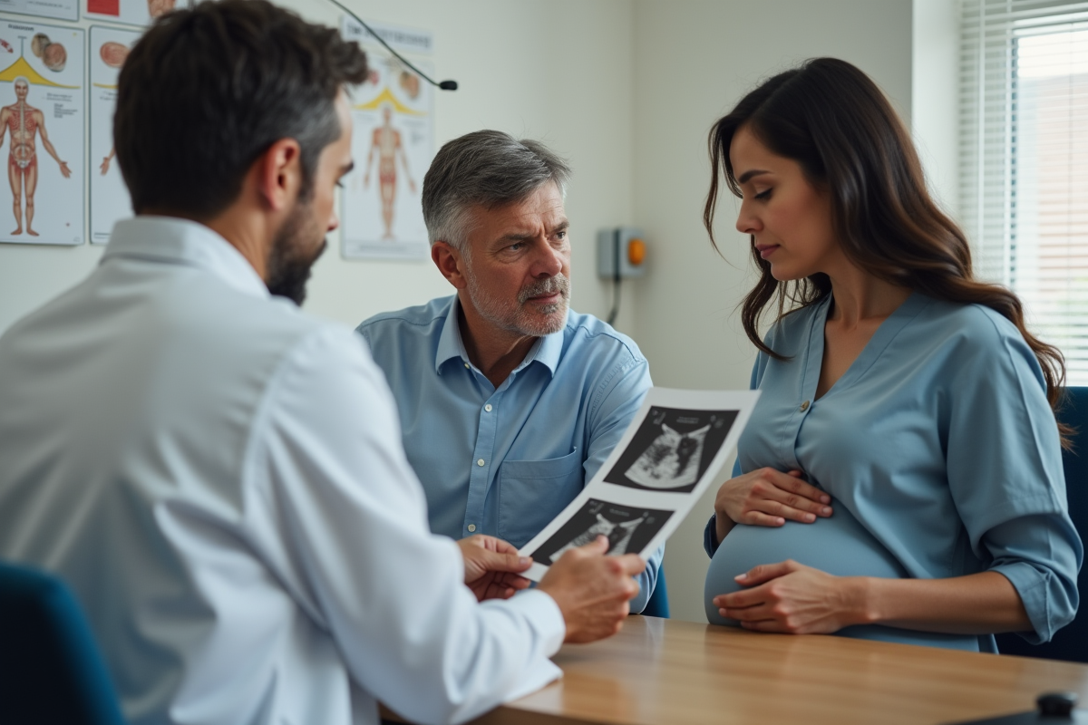 Professionnel médical montrant une échographie à un couple